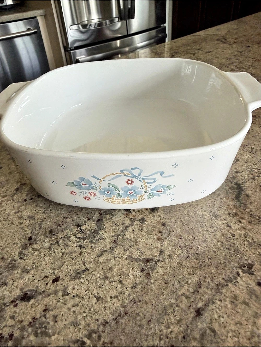 Vintage CorningWare Country Cornflower A-2-B Square Casserole Dish White & Blue